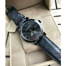 BURBERRY BU9906 MENS WATCH BLACK LEATHER STRAP BLACK DIAL BLACK CASE