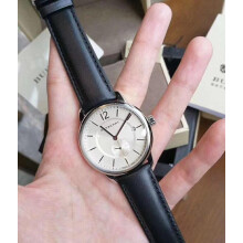 Burberry BU10000 Men's Watch - Black Leather Strap, Beige Dial, Silver Case