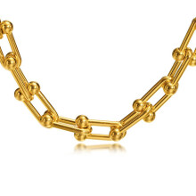 (Horseshoe Bracelet) Titanium Fashionable Steel U Shape Necklace With Irregular Chain And Elegant Gold Plating For Couples
