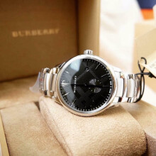 BURBERRY BU10005 MENS WATCH SILVER BRACELET BLACK DIAL SILVER CASE