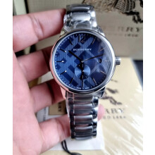 BURBERRY BU10007 MENS WATCH SILVER BRACELET BLUE DIAL SILVER CASE