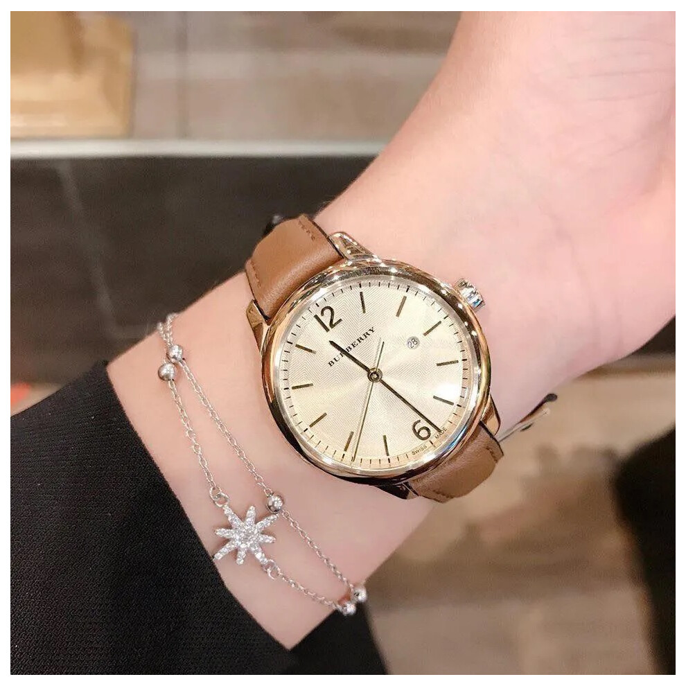 BURBERRY BU10101 WOMENS WATCH BROWN LEATHER STRAP GOLD DIAL GOLD CASE