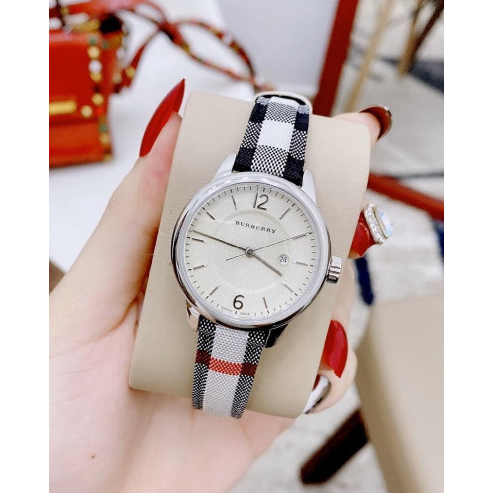 BURBERRY BU10103 WOMENS WATCH MULTICOLOUR STRAP WHITE DIAL SILVER CASE
