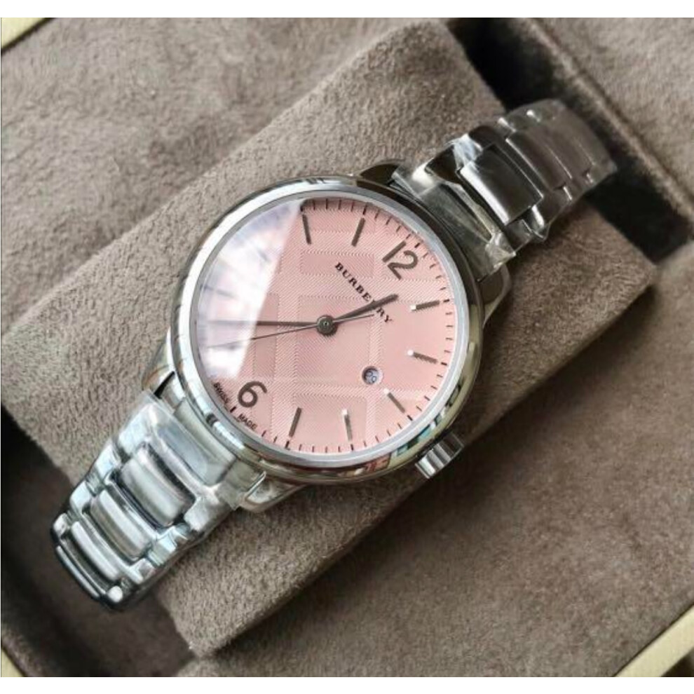 BURBERRY BU10111 WOMENS WATCH SILVER BRACELET PINK DIAL SILVER CASE
