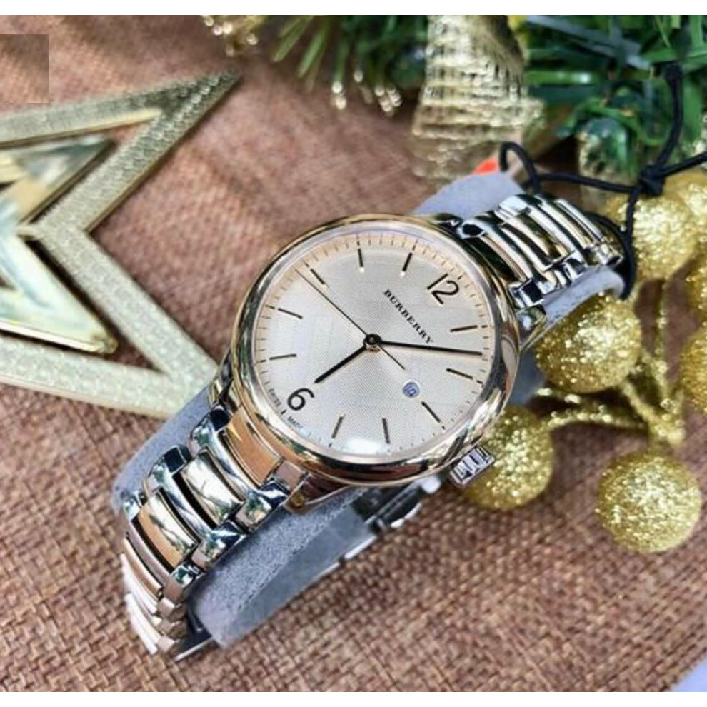 BURBERRY BU10118 WOMENS WATCH SILVER GOLD STRAP GOLD DIAL SILVER CASE
