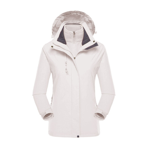 Living And Home (Ivory White, S) Classic 3 in 1 Waterproof Windproof Jacket Hardshell Jacket with Fleece Lining