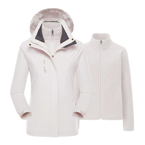 Living And Home (Ivory White, S) Classic 3 in 1 Waterproof Windproof Jacket Hardshell Jacket with Fleece Lining 2