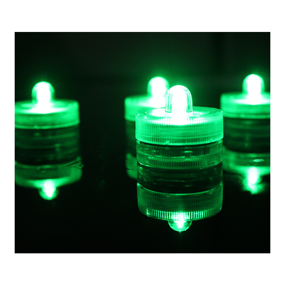 (Green (Round)) 12pcs/set Waterproof Submersible LED Tea Lights Candle Battery Operated Wedding