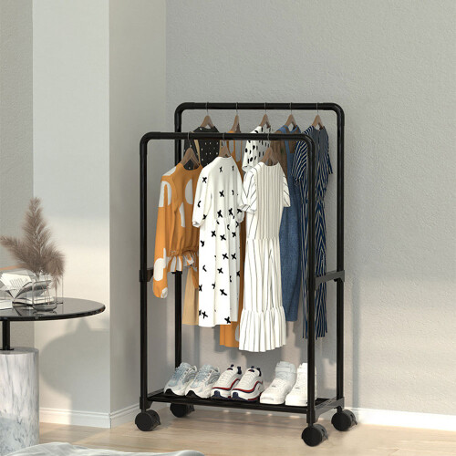 Living And Home Double Rod Metal Clothes Rack on Wheels, 115cm