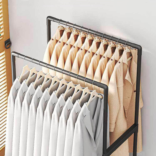 Living And Home Double Rod Compact Clothes Rack with Wheels and Laundry Basket 148cm 2