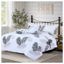 (Super King Size Duvet Quilt Cover, Leaf White Duvet Quilt Cover) Soft Duvet Cover Reversible Printed Floral White Bedding Sets With Pillowcases