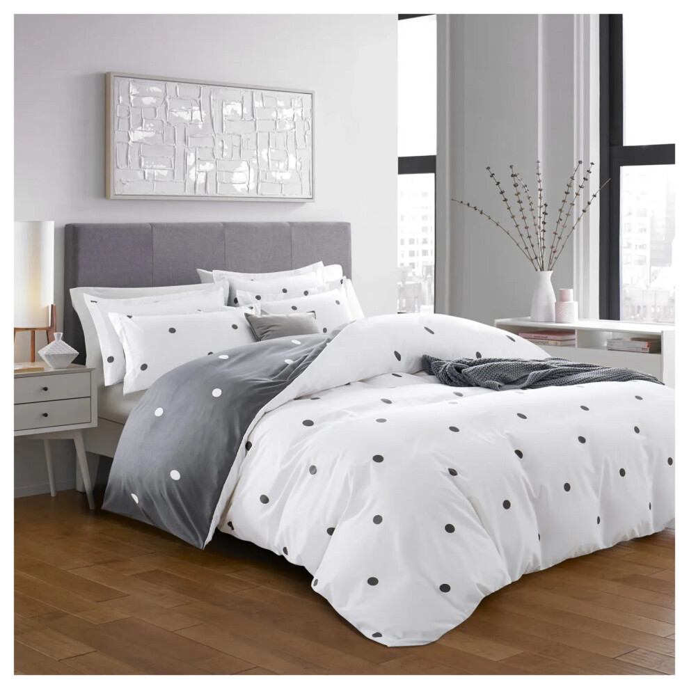 (Double Size Duvet Quilt Cover, Doted White Duvet Quilt Cover) Soft Duvet Cover Reversible Printed Floral White Bedding Sets With Pillowcases