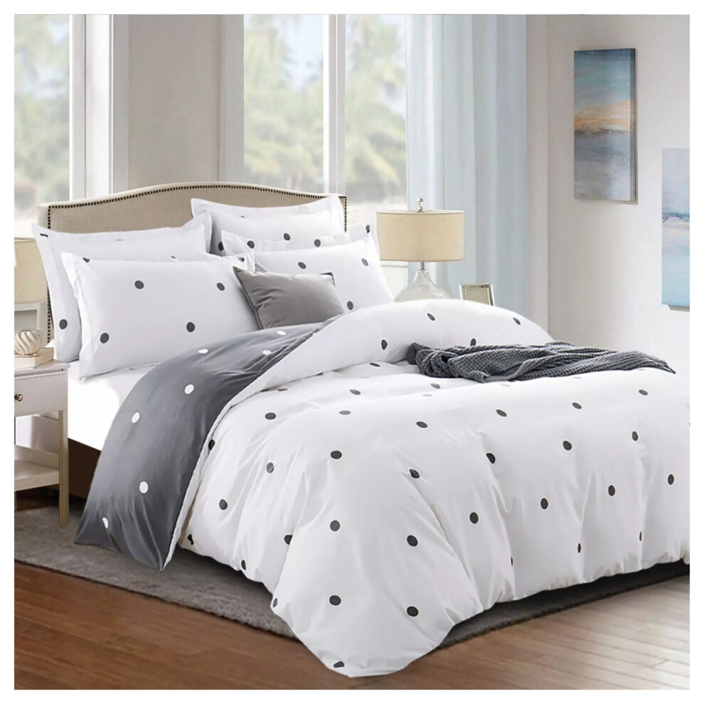 (King Size Duvet Quilt Cover, Doted White Duvet Quilt Cover) Soft Duvet Cover Reversible Printed Floral White Bedding Sets With Pillowcases