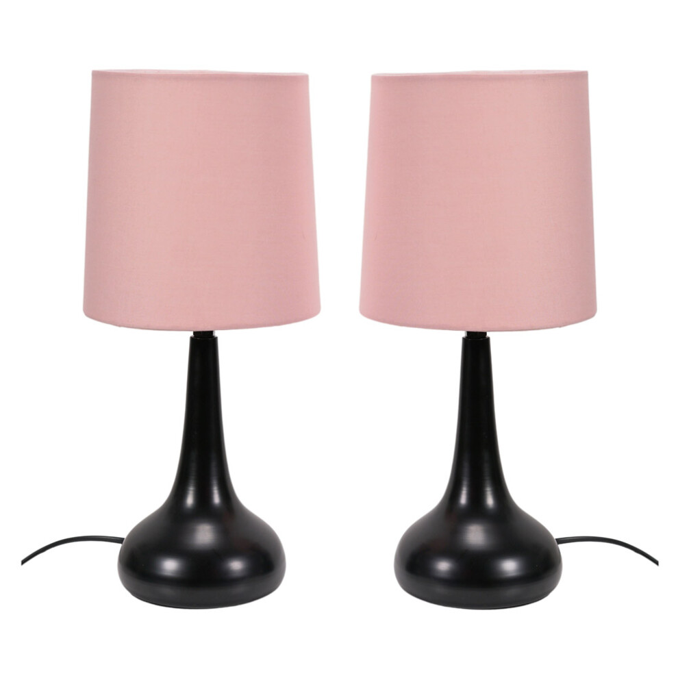 ValueLights Teardrop Pair of Black Touch Table Lamps with Blush Shade