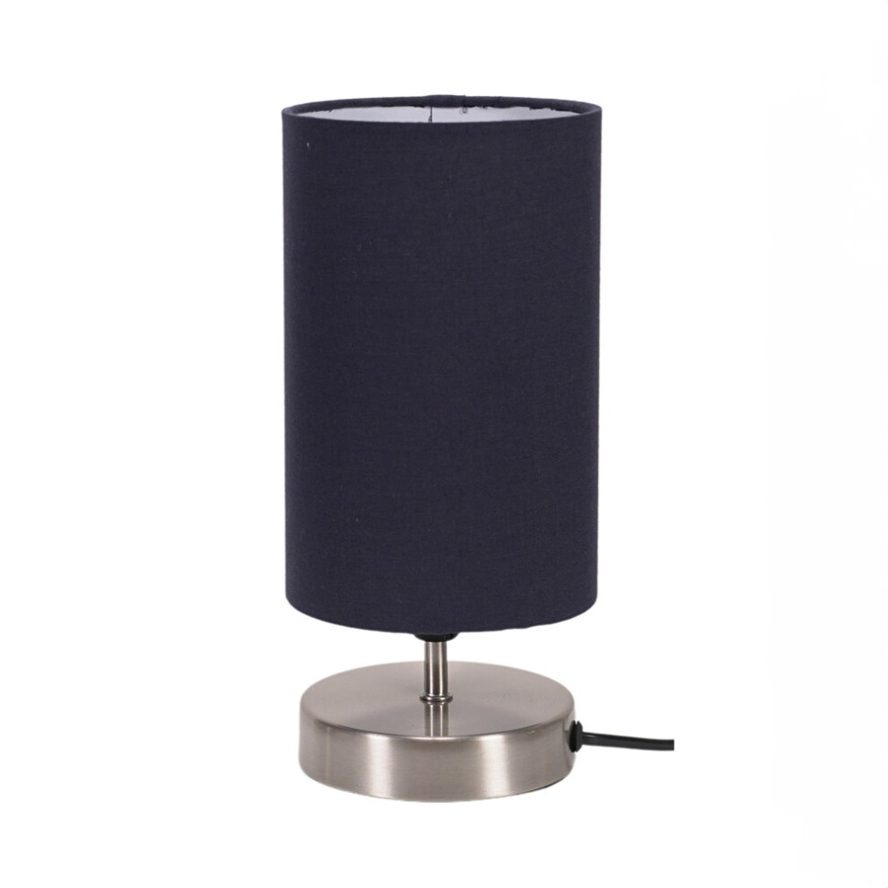 ValueLights Francis Chrome Touch Table Lamps with Navy Fabric Shade