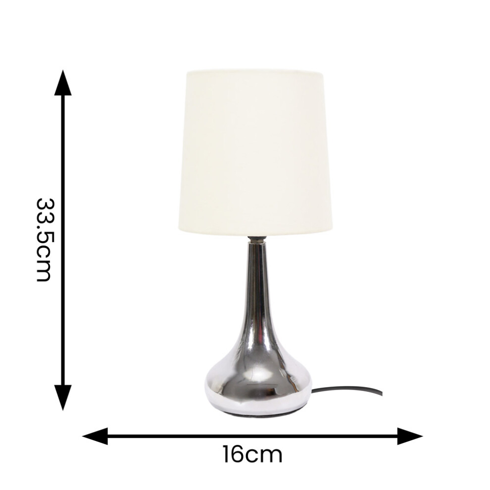 ValueLights Teardrop Pair of Chrome Touch Table Lamps with Cream Shade