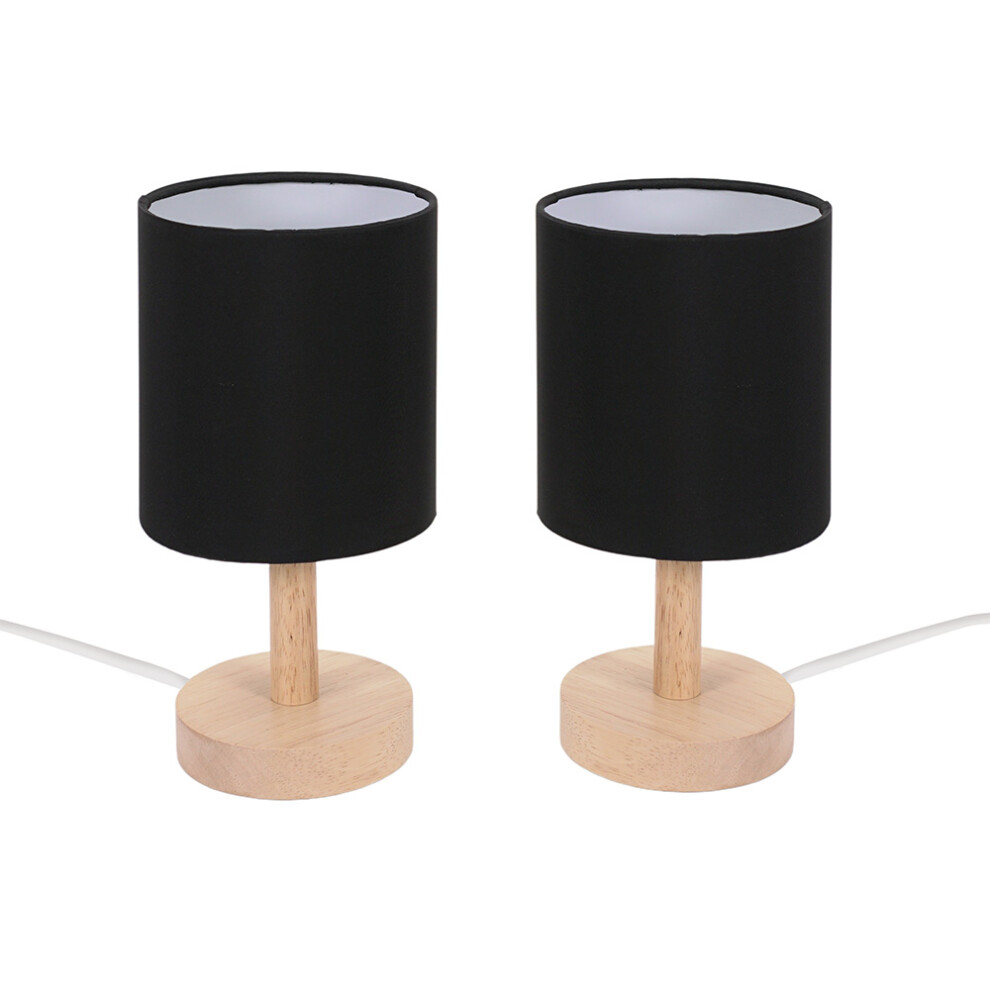 ValueLights Nelly Pair of Black Shade Wooden Bedside Table Lamps