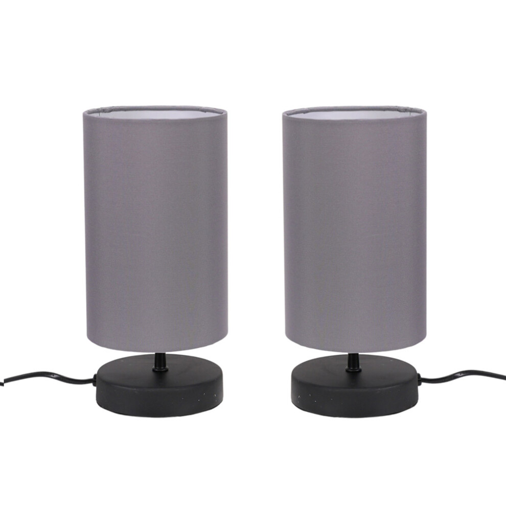 ValueLights Francis Pair Black Touch Table Lamps with Grey Shades