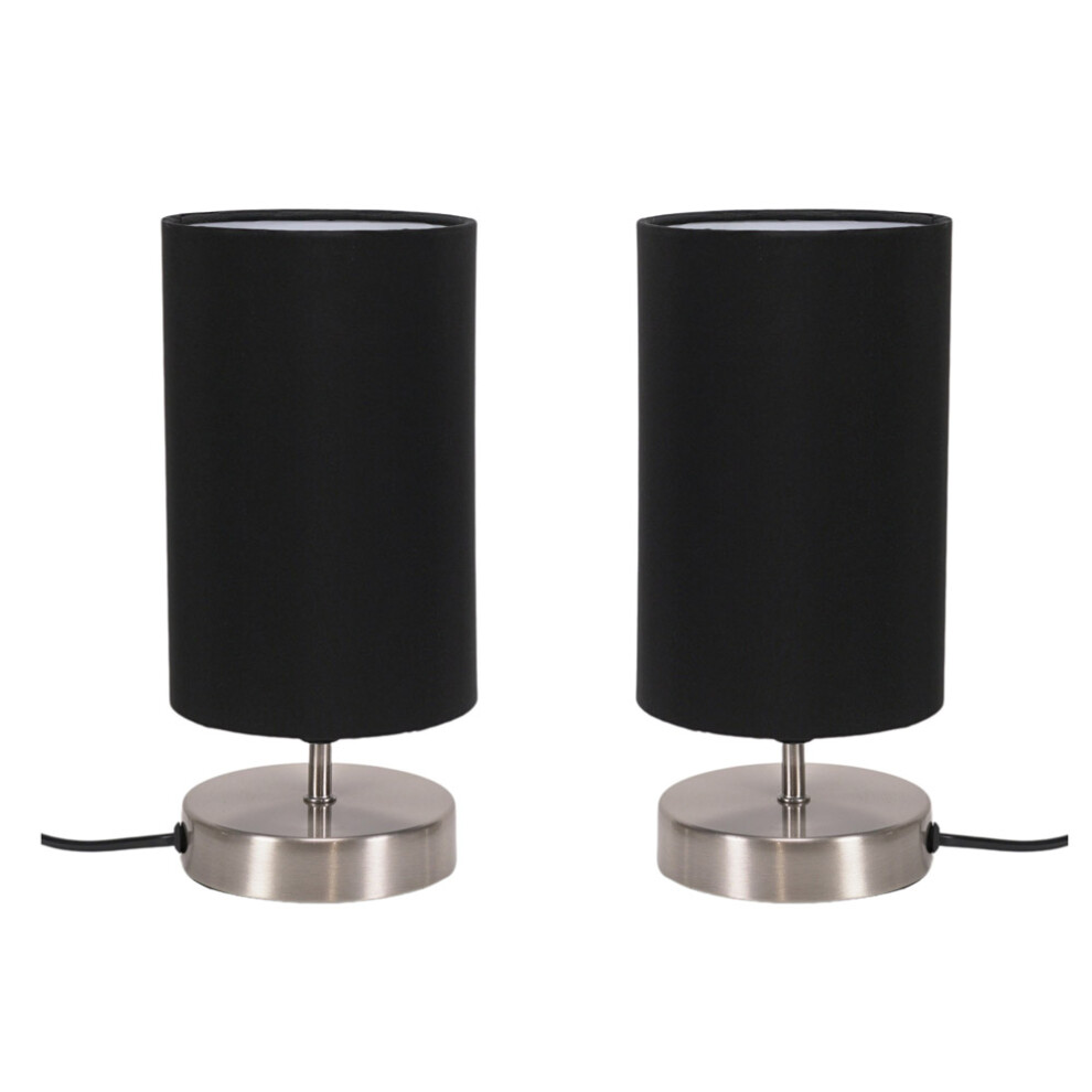 ValueLights Francis Pair of Chrome Touch Table Lamps with Black Shades