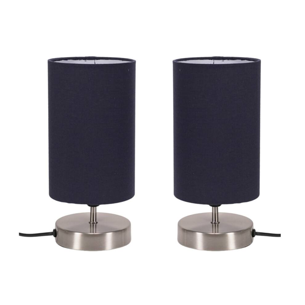 ValueLights Francis Pair of Chrome Touch Table Lamps with Navy Shades