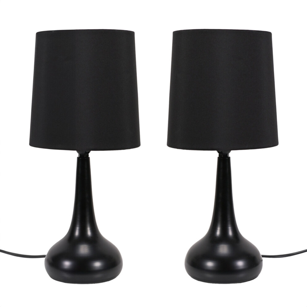 ValueLights Teardrop Pair of Black Touch Table Lamps with Black Shade