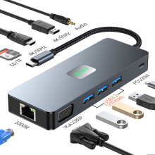 USB C Hub PD 100W USB 3.2 Ports Multiport Adapter for PC Laptop (11 in 1)