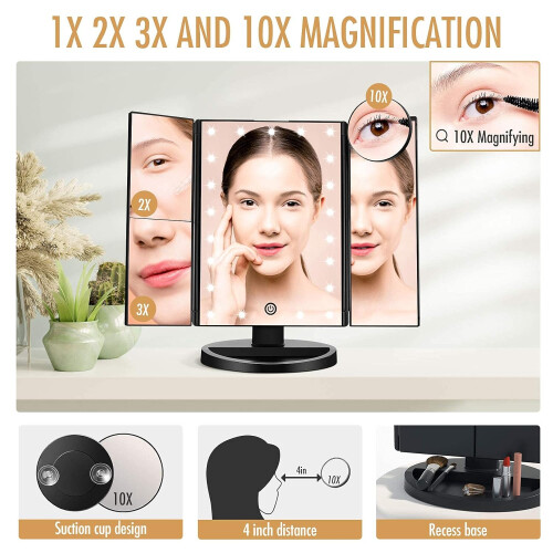 Makeup Mirror - Black - 22 Lights + 10 Times Mirror 1