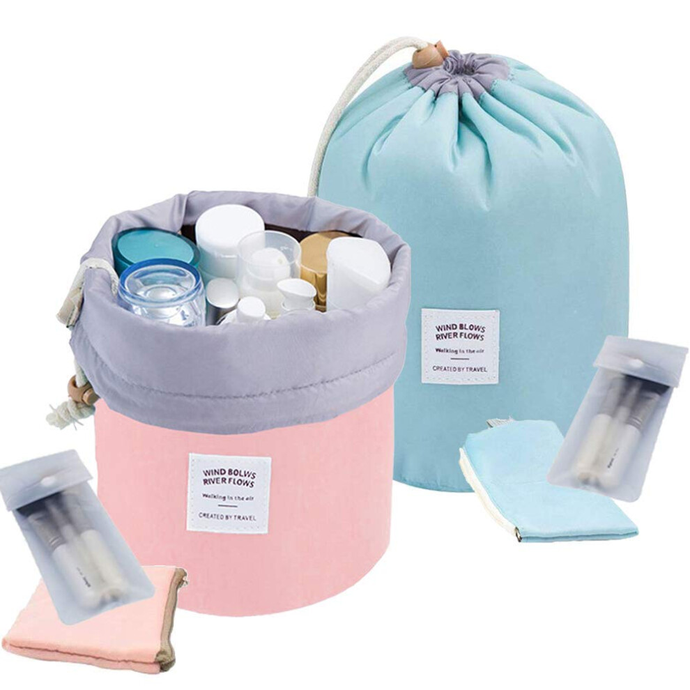 Yohou Green/Pink Travel Cosmetic Bag 2 Pack Waterproof Makeup Bag Multifunctional Bucket Toiletry Bag,+