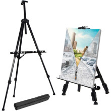 Reinforced Artist Easel Stand, Extra Thick Aluminum Metal Tripod Display Easel 21" To 66" Adjustable Height