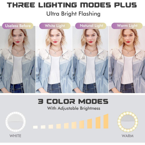 Selfie Ring Light (2 Packs), 3 Light Modes Rechargeable Clip-on Phone Ring Light with 36 LED for iPhone/Laptop/Computer 1