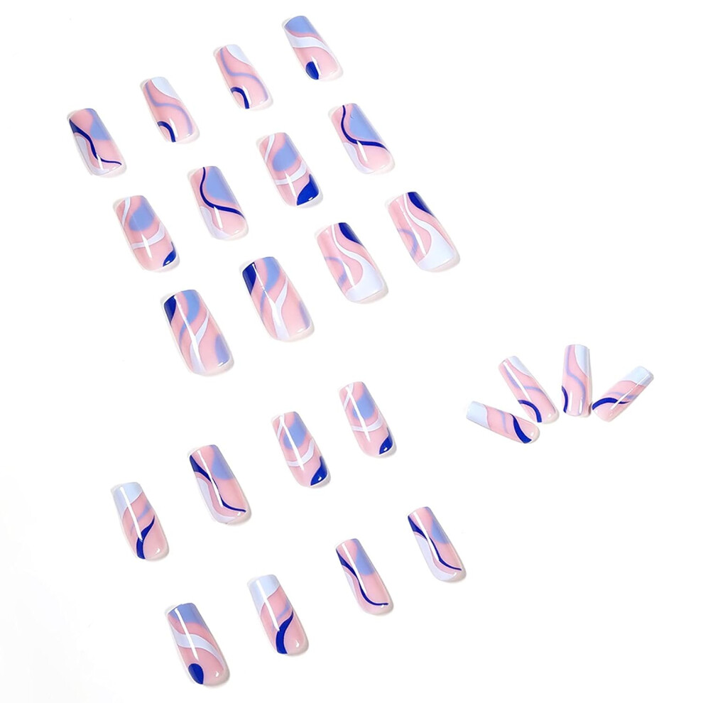Yohou 24Pcs Press Medium Length On Nails, Coffin Fake Nails, Coffin Glue On Nails, Fake Nails With Glue For Women