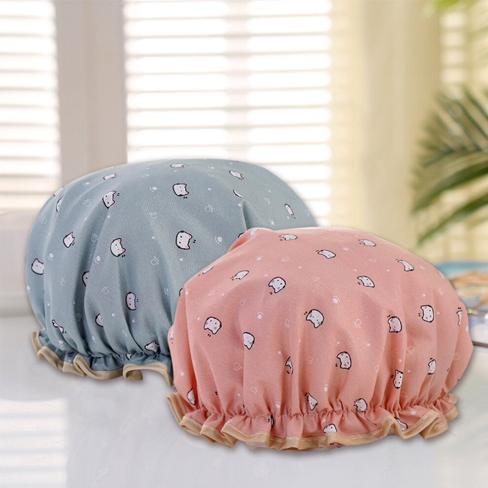 Yohou Large Shower Caps For Women Long Hair, Reusable Double Layer Waterproof Shower Hair Bath Cap,2Pcs Kitten