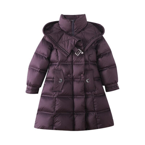 (Purple, 6-7Years) Kids Girls Coat Hooded Parka Jacket Warm Long UK