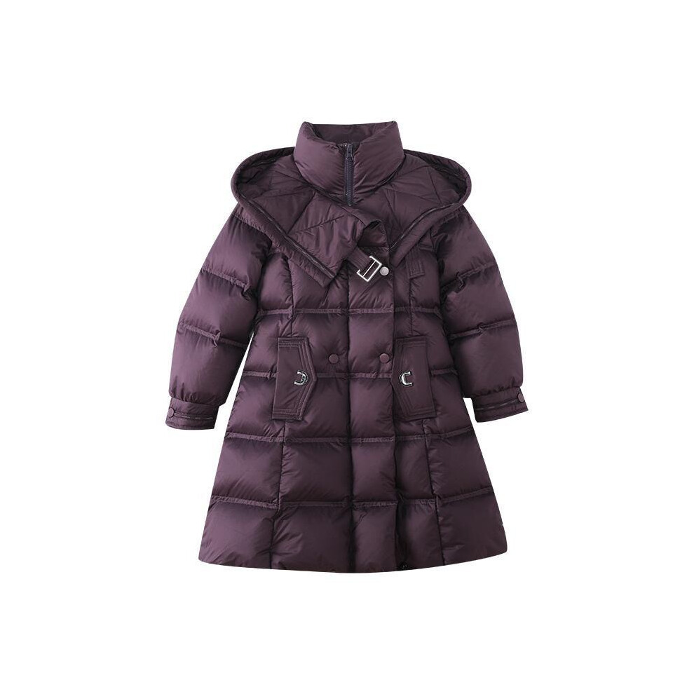 (Purple, 6-7Years) Kids Girls Coat Hooded Parka Jacket Warm Long UK