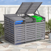 Outdoor Spruce Wood Garbage Can Garden Storage Shed, Grey