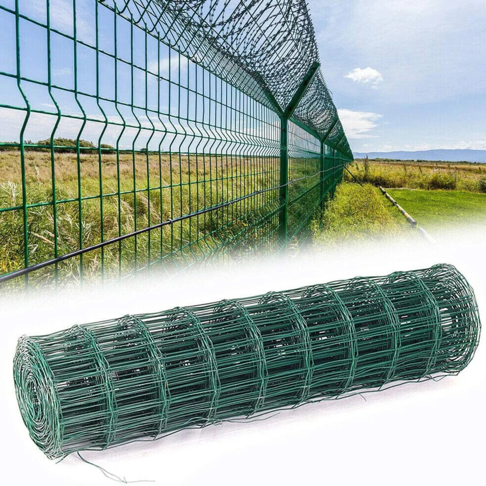 (0.9Mx25M) Chicken Wire Mesh Rabbit Animal Fence PVC Coated Steel Wire Mesh Fencing Netting Roll Garden Netting Fencing Hole Size 100x75mm Hexagonal Mesh