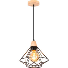 Vintage Pendant Light, 22CM Retro Wood and Iron Pendant Light Black Cage Design Ceiling Light E27 for Living Room Bedroom Kitchen Dining Room