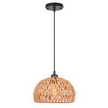 Retro Ceiling Light E27 Braided Hemp Rope Pendant Lights, Round Metal Cage Lampshade Ø25CM, Indoor Pendant Light (Black)