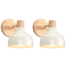 2X Retro Indoor Wall Light Wood Metal Wall Lamp E27 Vintage Adjustable Wall Sconce for Living Room Bedroom Bathroom (White)
