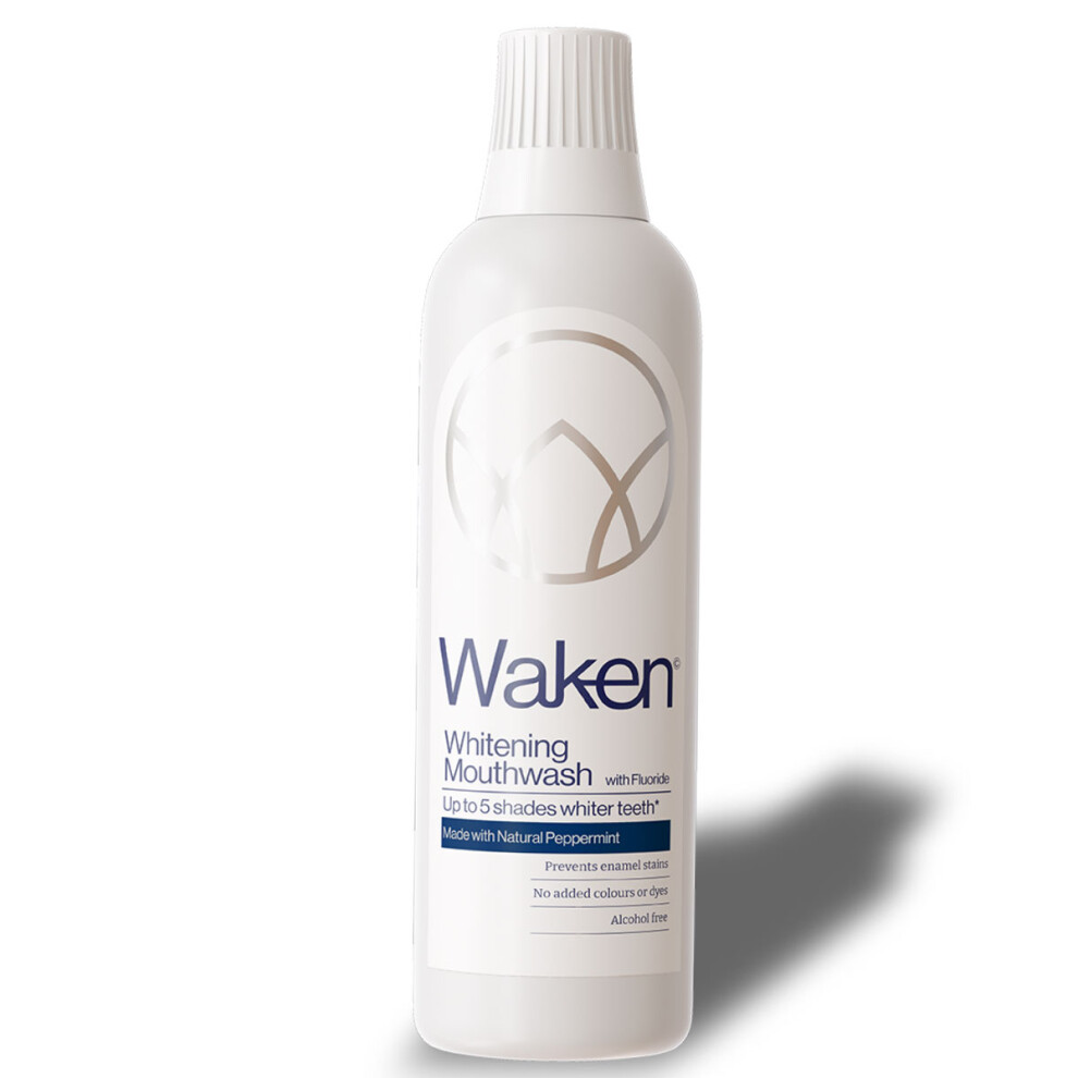 Waken , 500Ml Whitening Mouthwash,100% Natural Flavour, With Added Fluoride, No Artificial Colours Or Flavourings, Alcohol-Free, Eco-Friendly, Vegan,