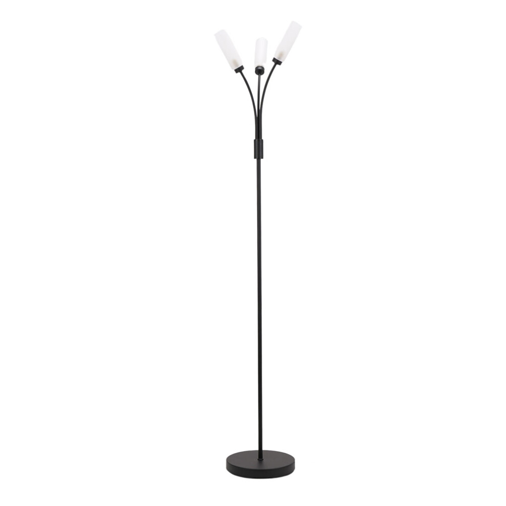 ValueLights Maya Black 3 Way Curved Arm Reed Shaded Upright Floor Lamp