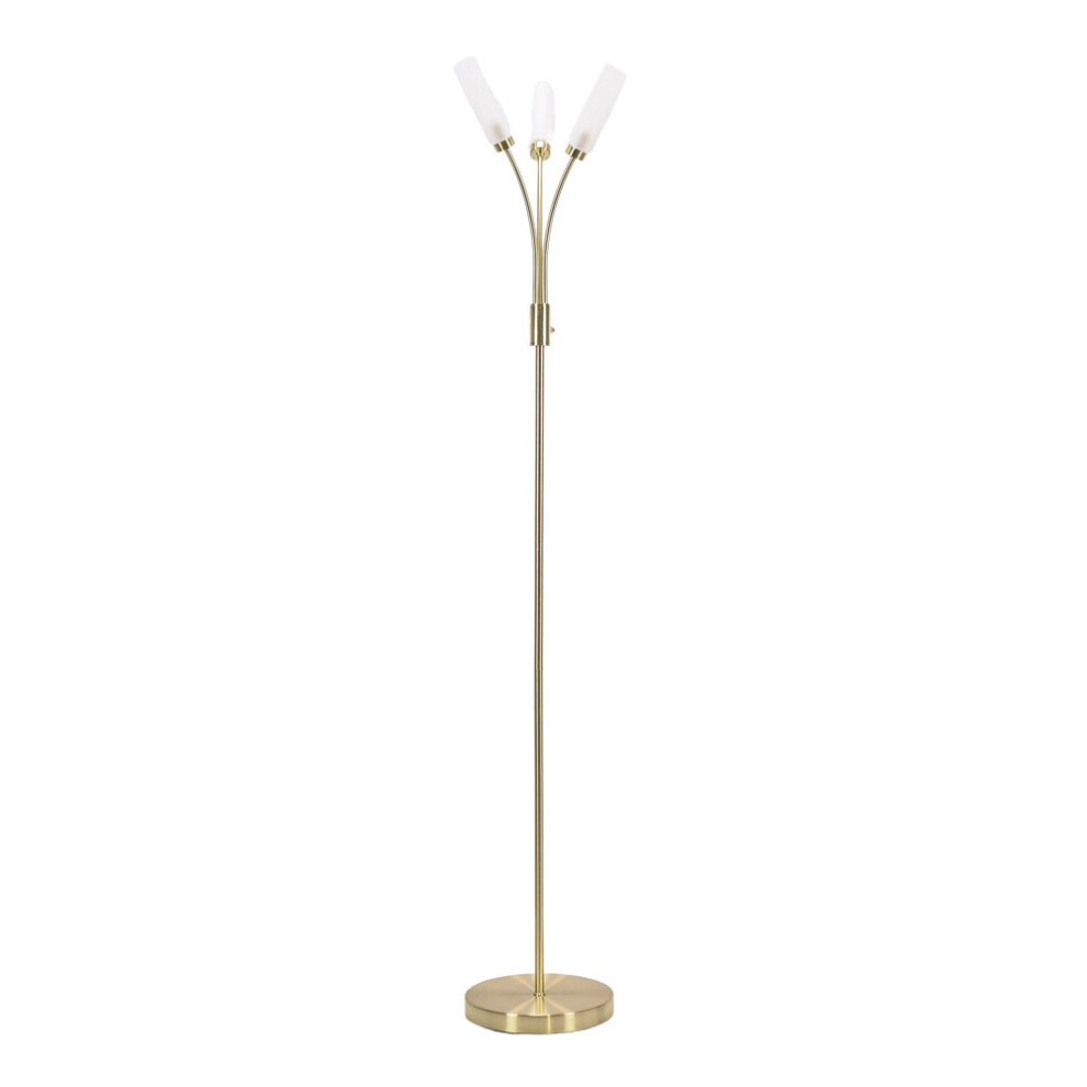 ValueLights Maya Gold 3 Way Curved Arm Reed Shaded Upright Floor Lamp