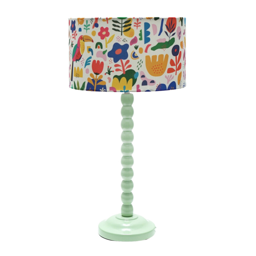 ValueLights Bobbins Sage Green Table Lamp with Jungle Drum Lamp Shade