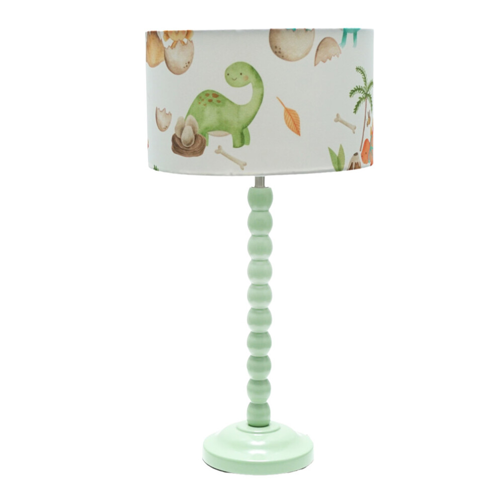 ValueLights Bobbins Sage Green Table Lamp and Children Dino Drum Shade