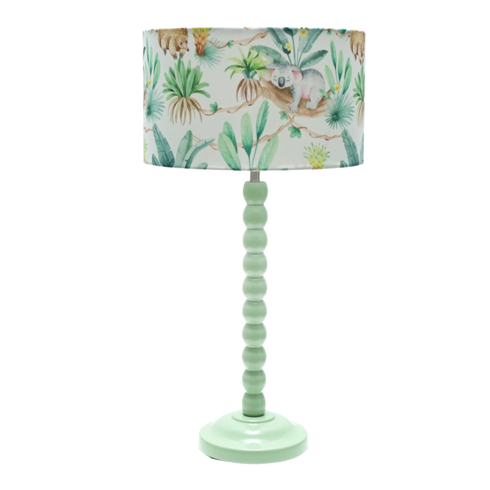 ValueLights Bobbins Sage Green Table Lamp and Tropical Drum Lamp Shade