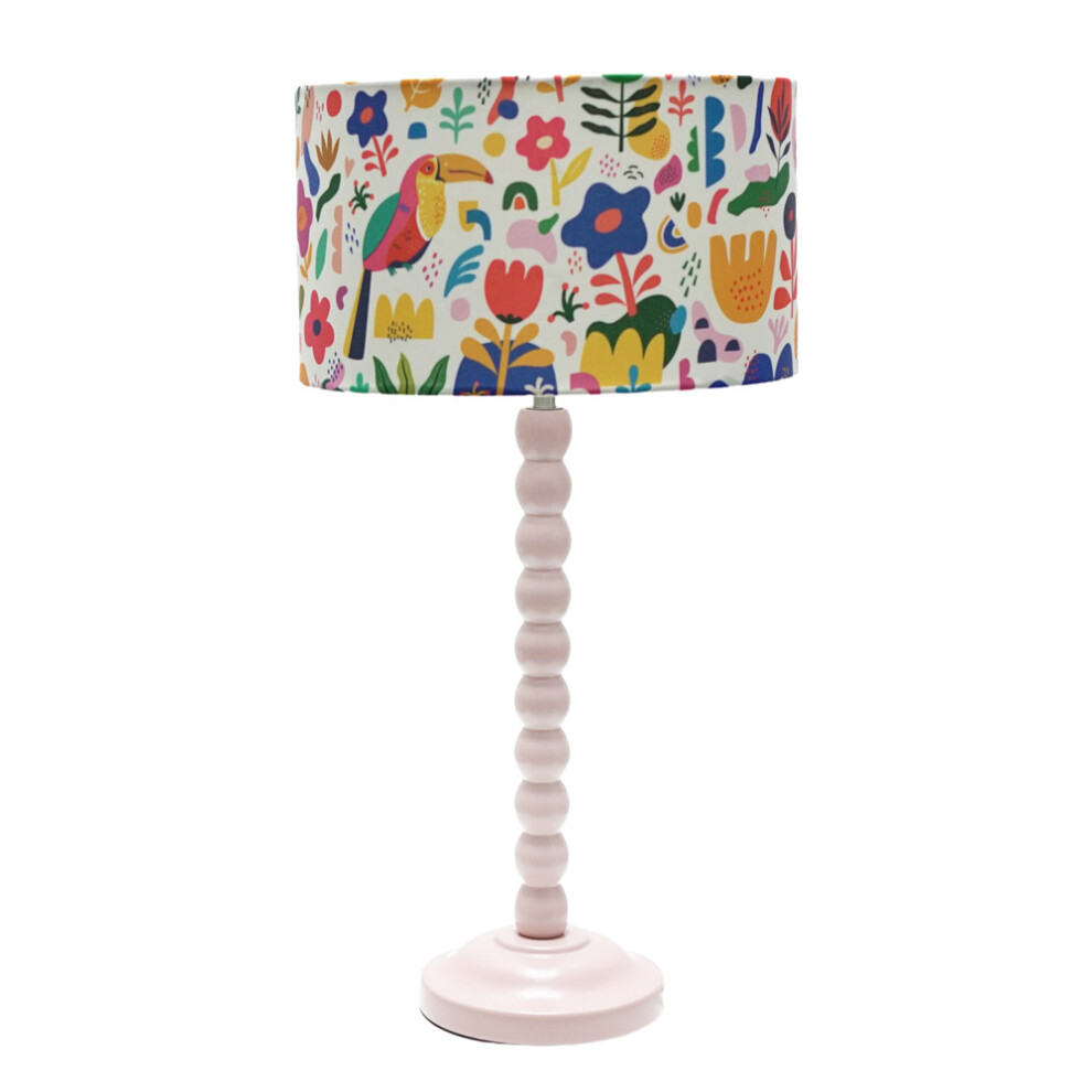 ValueLights Bobbins Rose Pink Table Lamp With Jungle Drum Lamp Shade