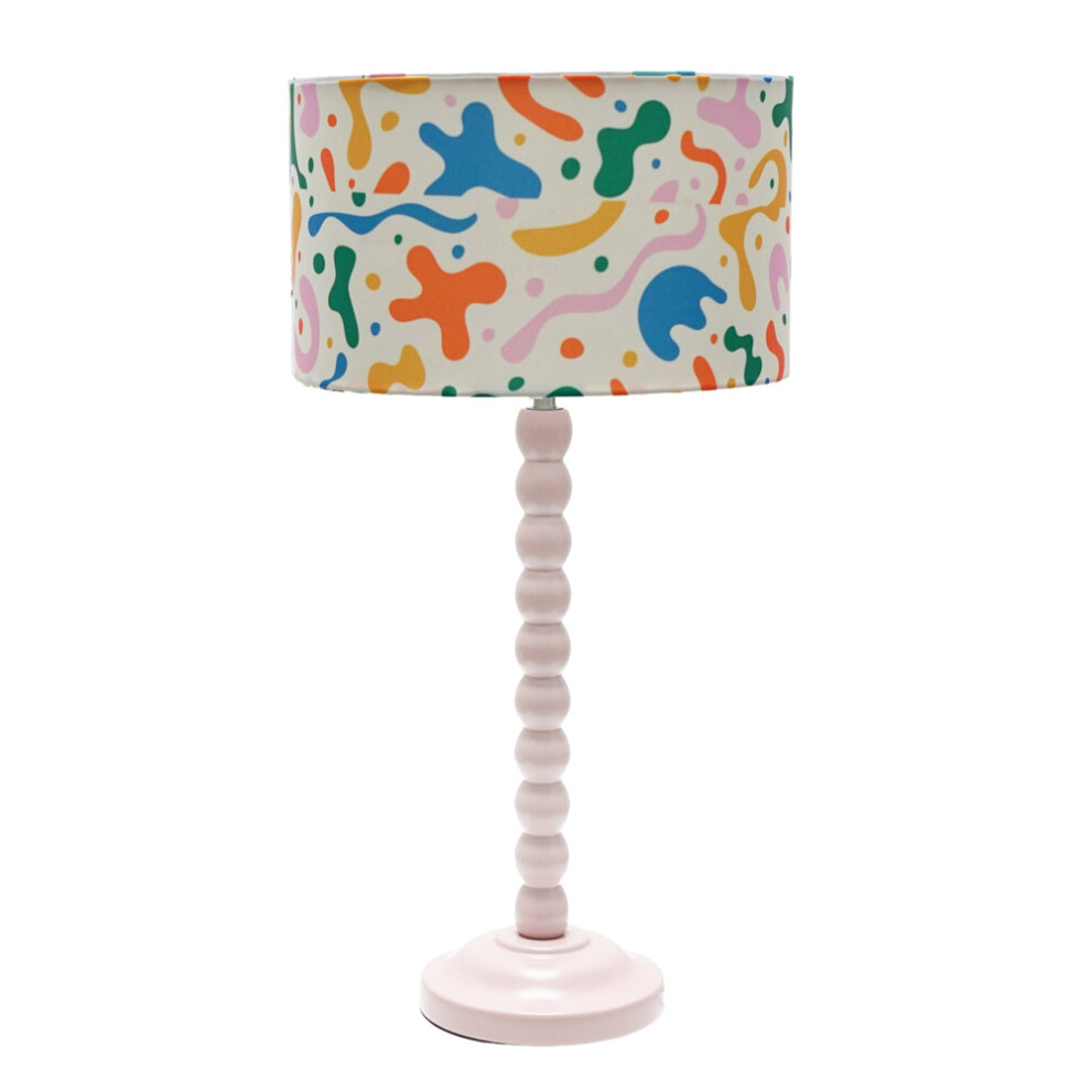 ValueLights Bobbins Rose Pink Table Lamp with Abstract Drum Shade