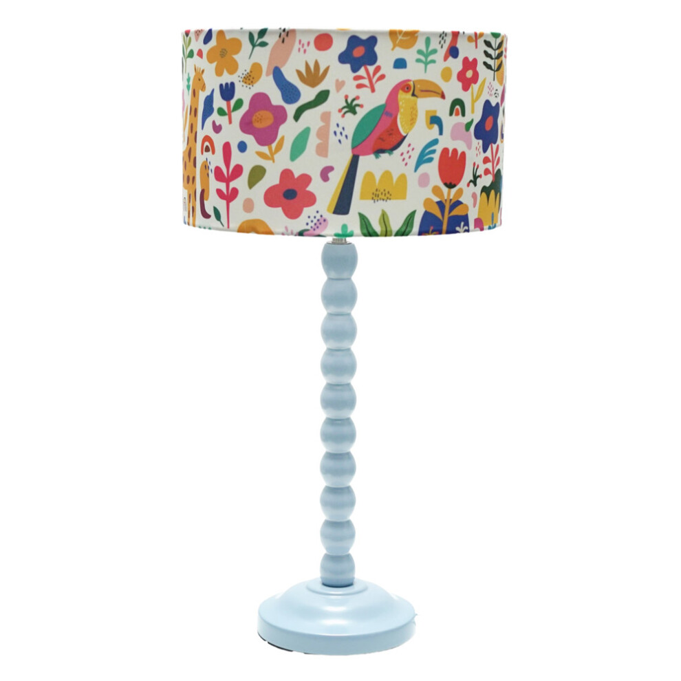 ValueLights Bobbins Powder Blue Table Lamp with Jungle Drum Lamp Shade