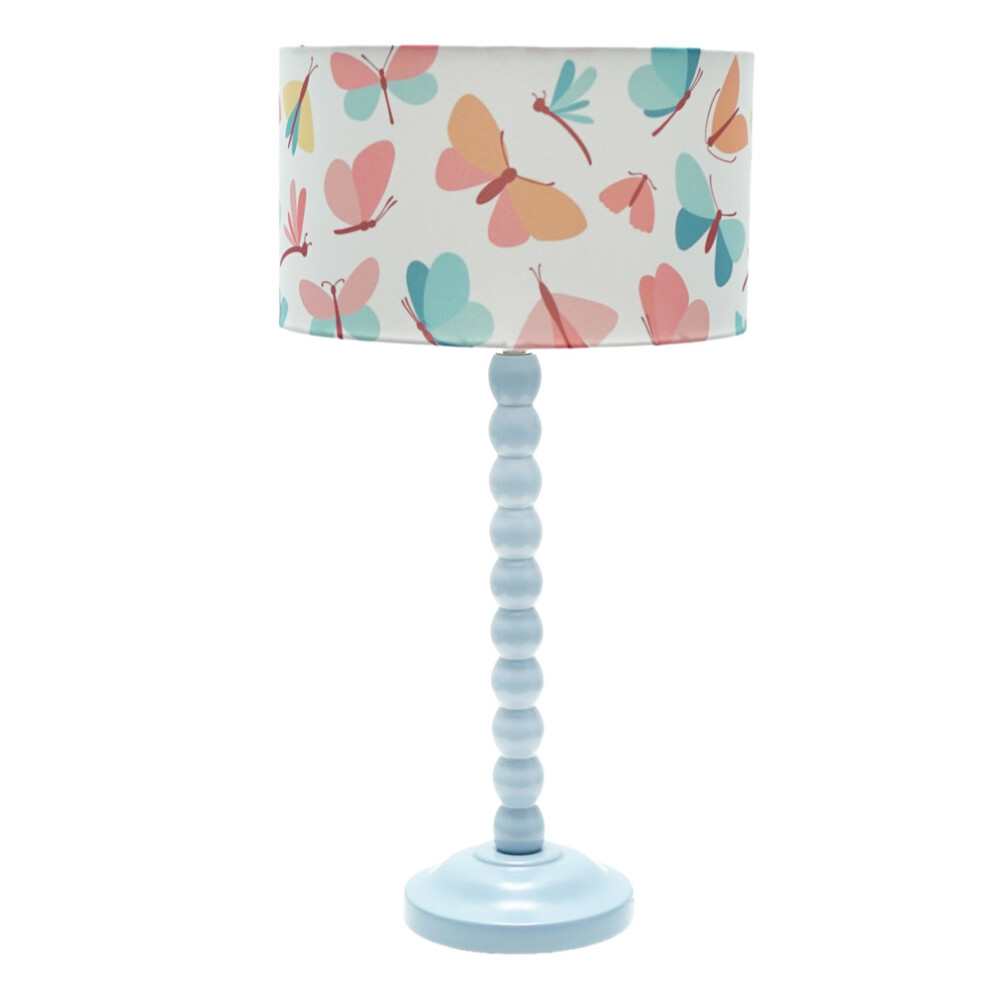 ValueLights Bobbins Butterfly Shade Powder Blue Table Lamp with Bulb