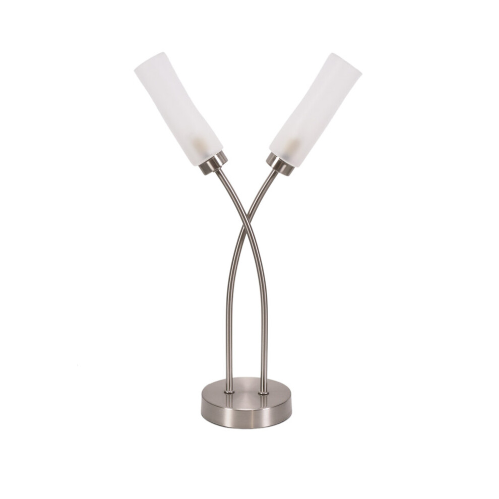 ValueLights Maya Chrome 2 Way Curved Cross Over Table Lamp & Bulbs